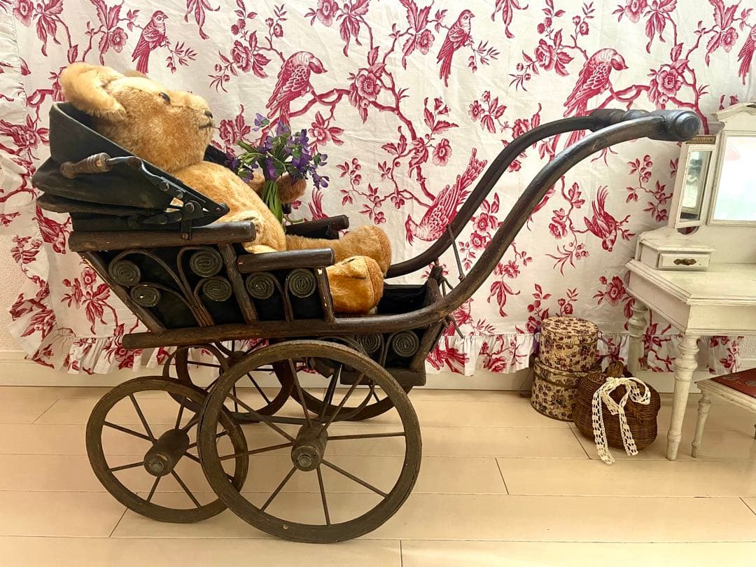 【レア希少】ドール用乳母車 ベビーカー フランスアンティーク 19世紀 ベア人形