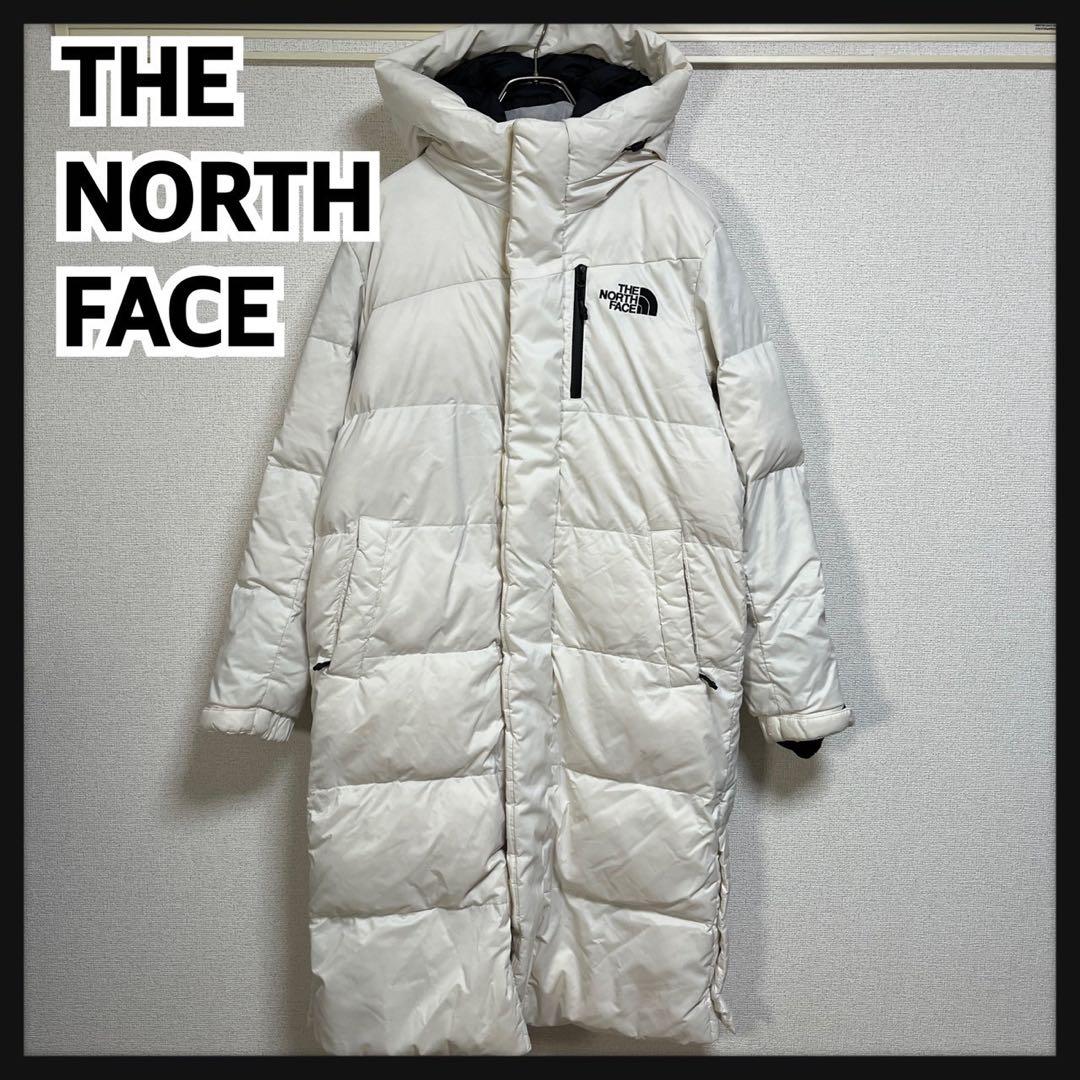 【ノースフェイス】ロングダウンコートベンチコート白ホワイト刺繍５K